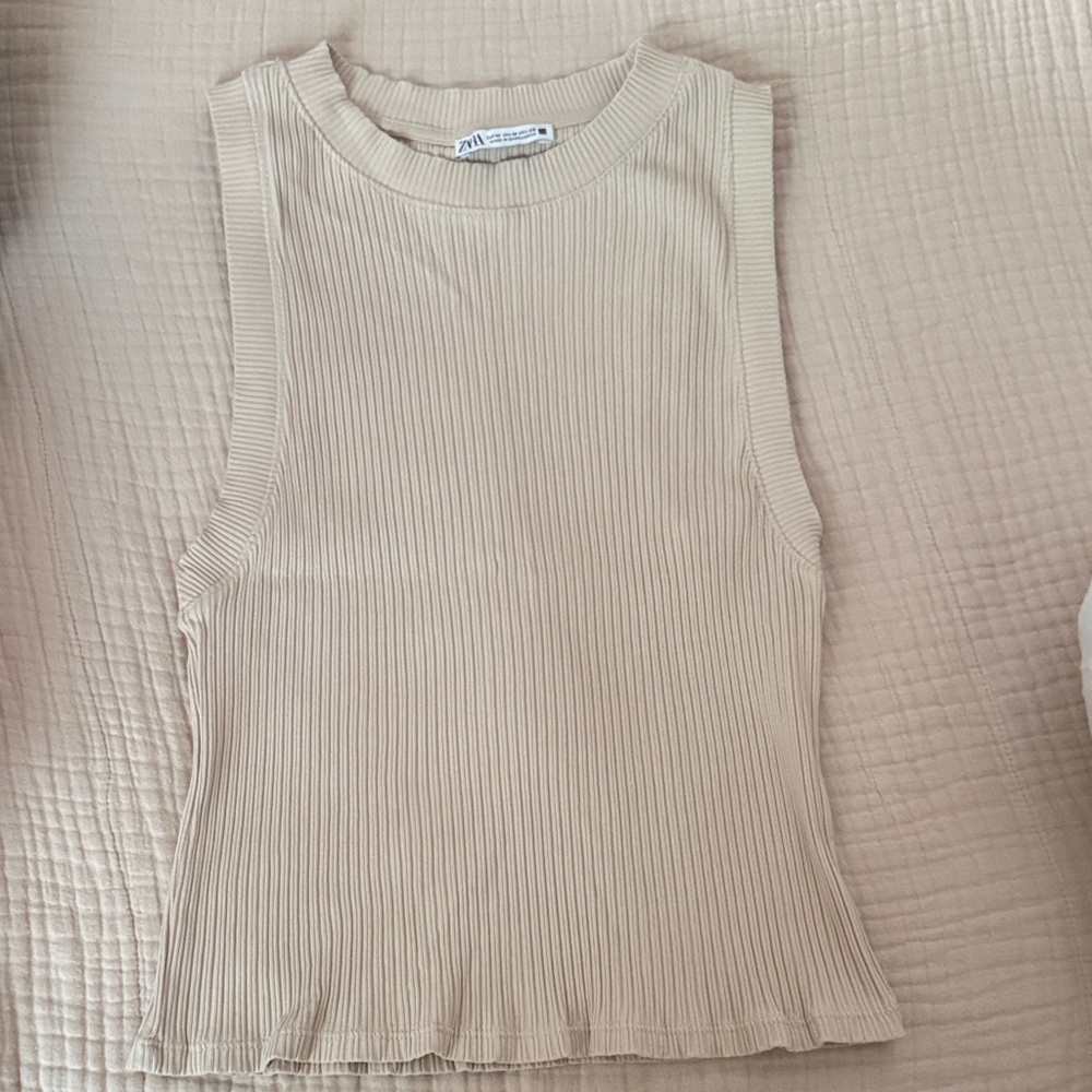 Zara Ribbed Tank Top in Light Beige